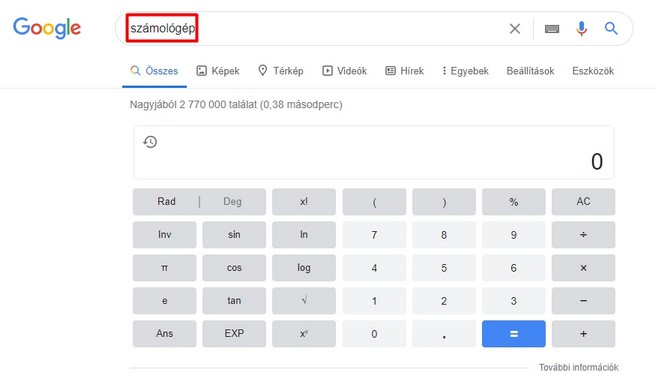 Google trükkök: számológép 